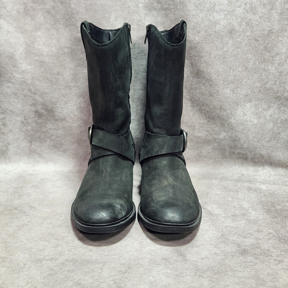 UGG Reeza Black Leather Moto Western Harness Boots Mid Calf 1114256 Size 8.5 - Picture 2 of 8